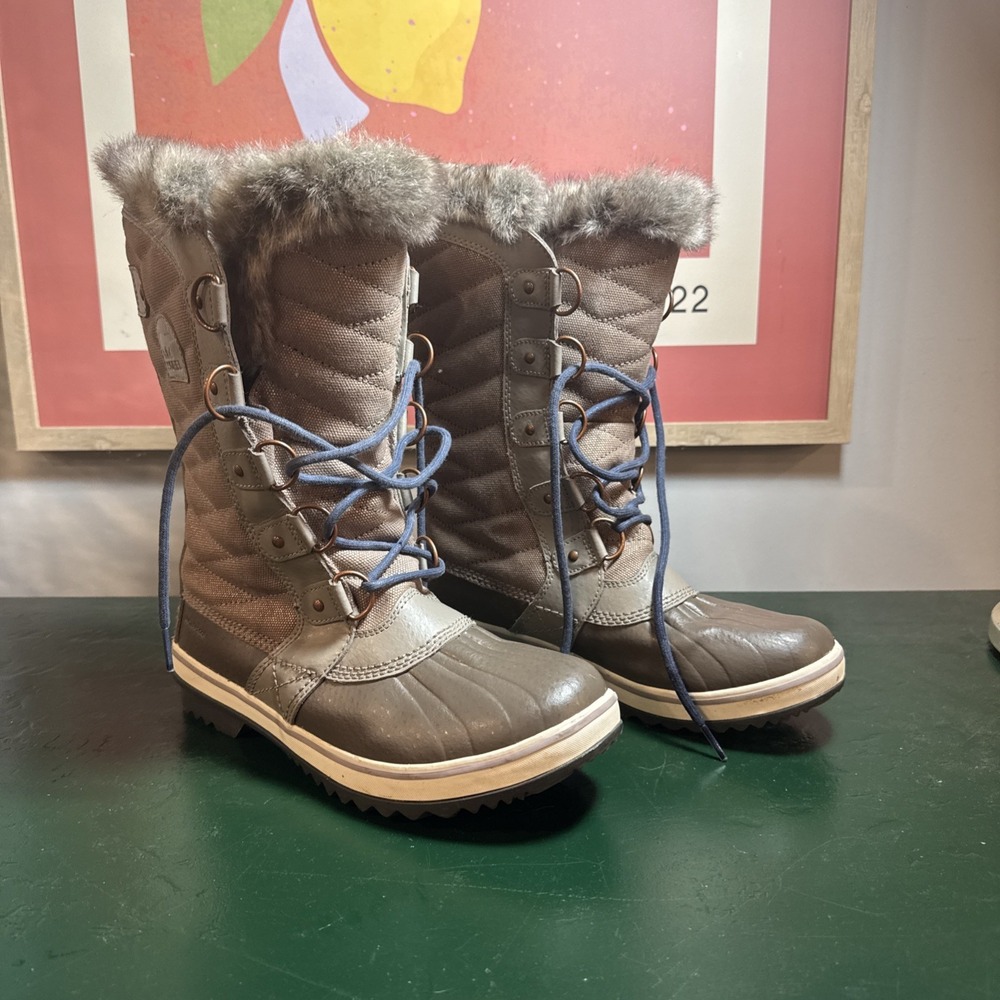 SOREL Tofino II Boot Sz 8.5 Kettle Dusk Taupe Blue Laces Waterproof Snow preowne